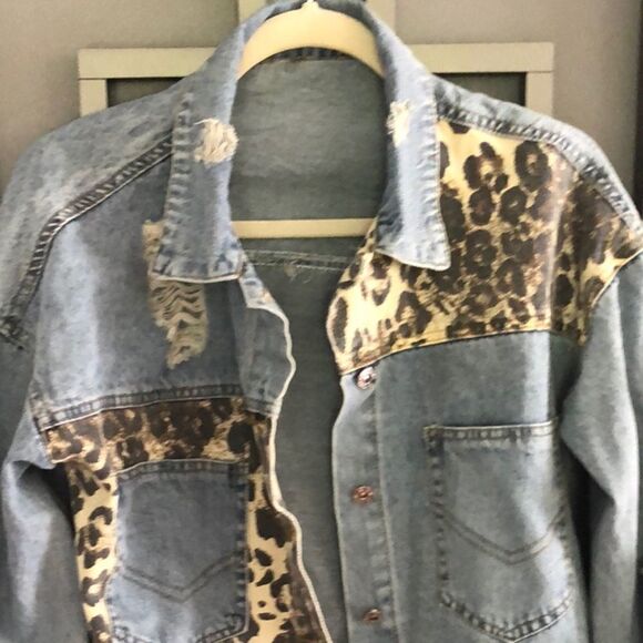 Vintage Classic jeans leopard and denim jean jacket size M - Picture 5 of 6
